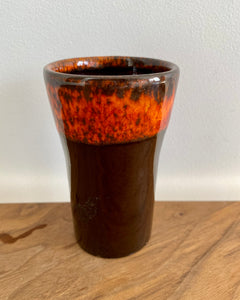 Small ceramic brown and orange drip pot vase