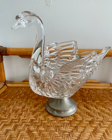 Glass and silver Swan fruit bowl or pot