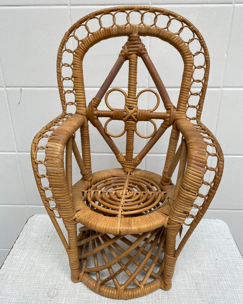 Mini bamboo rattan chair plant stand