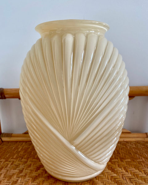 Ivory Ribbed Draped Art Deco glass vase PICK UP ONLY!