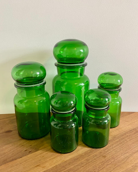 Green colored glass container set of 5
