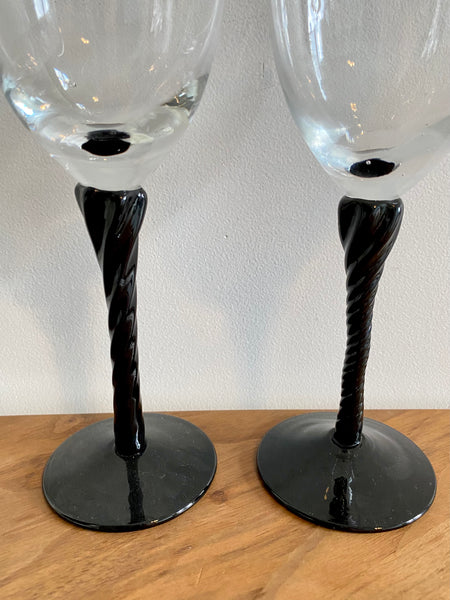Wine glasses twisted black stem set of 2