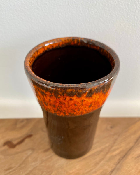 Small ceramic brown and orange drip pot vase
