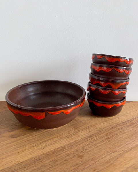 Brown ceramics and orange drip snack set