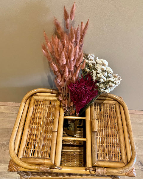 Rattan and bamboo picnic basket or storage box